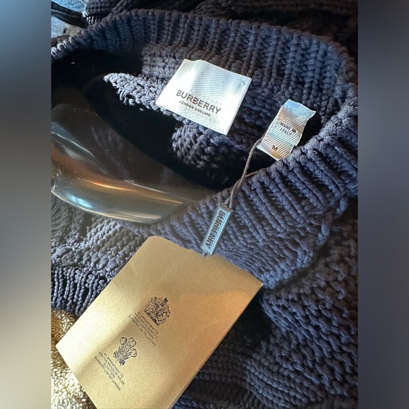Brand new with tags BURBERRY ink blue cutout cable knit sweater. Blue in color. - Picture 5 of 8